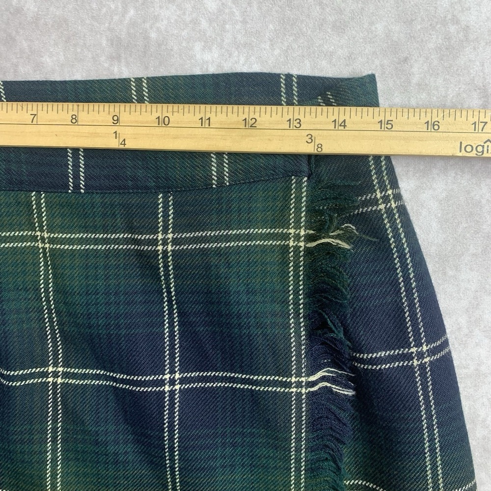 Talbots Wool Blend Long Wrap Maxi Skirt Green Tartan Plaid Italian Size 12 - Picture 4 of 8